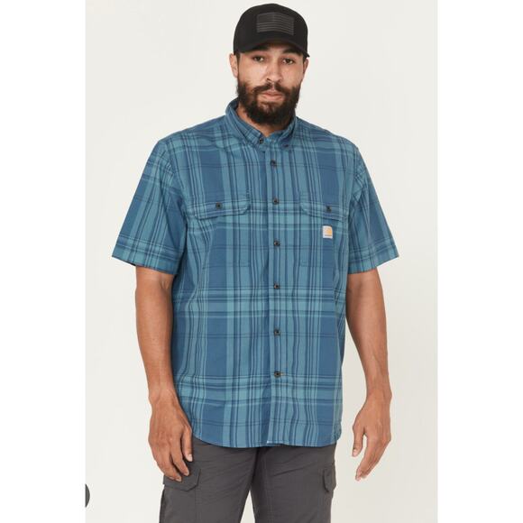 New CARHARTT Loose Fit Midweight Short Sleeve 100% Cotton Plaid Shirt MEDIUM - Picture 1 of 2